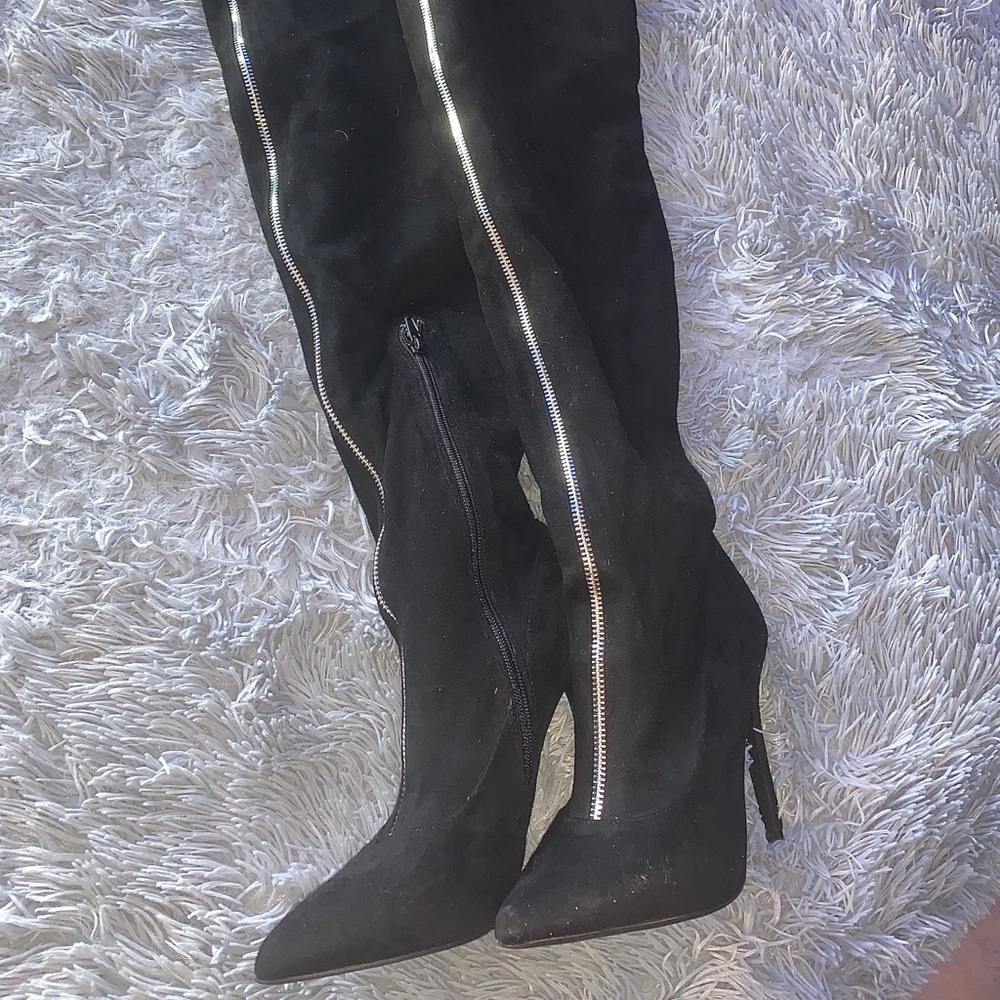 Black knee high heel boots